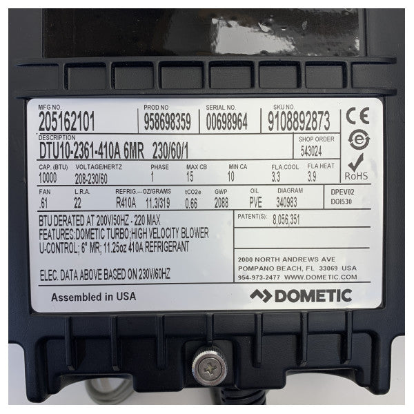 Dometic DTU10 10.000 BTU jednostka klimatyzacyjna typu Stand Alone 230V / 60 Hz