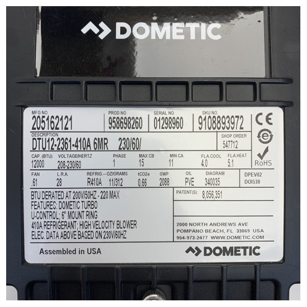 Dometic DTU12 12.000 BTU Αυτόνομη Ναυτική Μονάδα Κλιματισμού 230V / 60 HZ