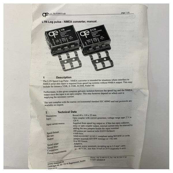 Qwerty-Elektronik L1N 9181A Log Pulse - Konwerter NMEA