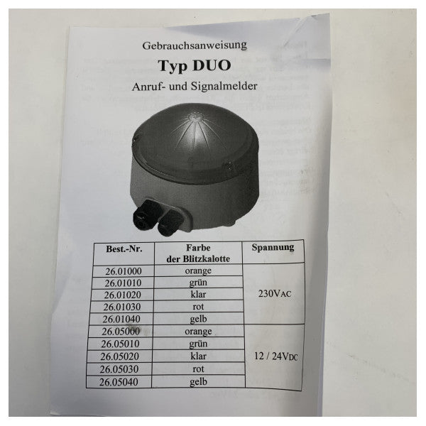 Vershoven Elektrotechnik Type DUO Marine Signal Light 230V IP66 Orange étanche