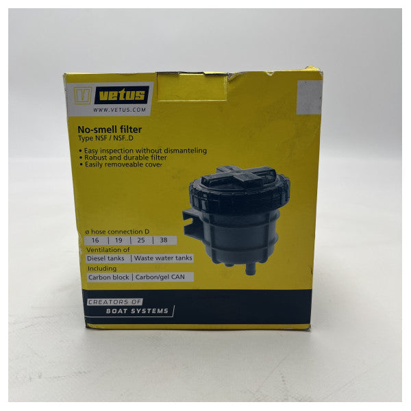 Филтър за неприятни миризми Vetus за резервоари за дизелово гориво и отпадъчни води с технология с въглеродни блокове - NSF16