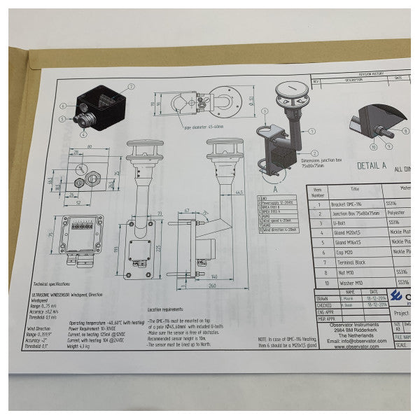 Observator Ultrasonic NMEA Vindssensor OMC116 Vindhastighet och Riktning