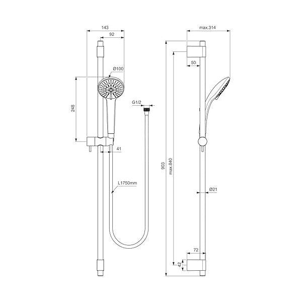 Set tal-Dush Ideal Standard B9836AA bil-Ħażna tal-Ħolqien Chrome