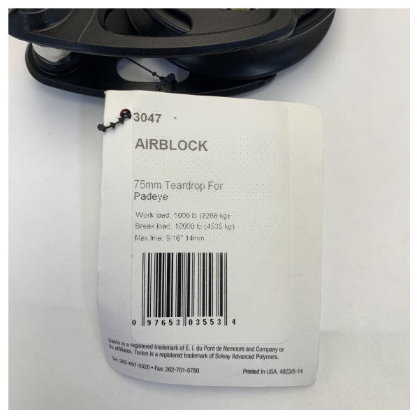 Harken 3047 Aluminium Høylast Teardrop Rigging Blokk 75 mm