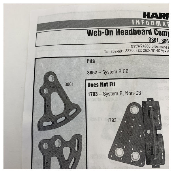 Harken 3861 Web-On Headboard Plate Standard Black