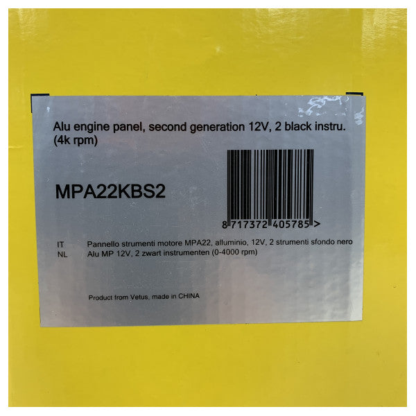 Vetus MPA22KBS2 Alu 2 12V Motorstyring - Instrumentpanel 0 - 4000 RPM