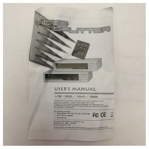 Aten VS-132 Video Splitter - 2-Poorts VGA Splitter with Power Supply