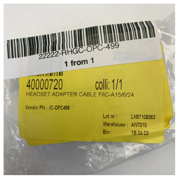 Icom OPC-499 headsetadapterkabel til VHF | UHF | Porto