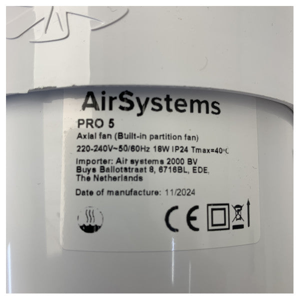 مروحة هواء PRO-5 محورية داخلية 18 واط 230 فولت IP24 بيضاء