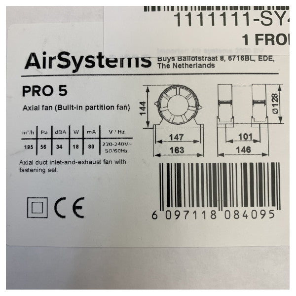 مروحة هواء PRO-5 محورية داخلية 18 واط 230 فولت IP24 بيضاء