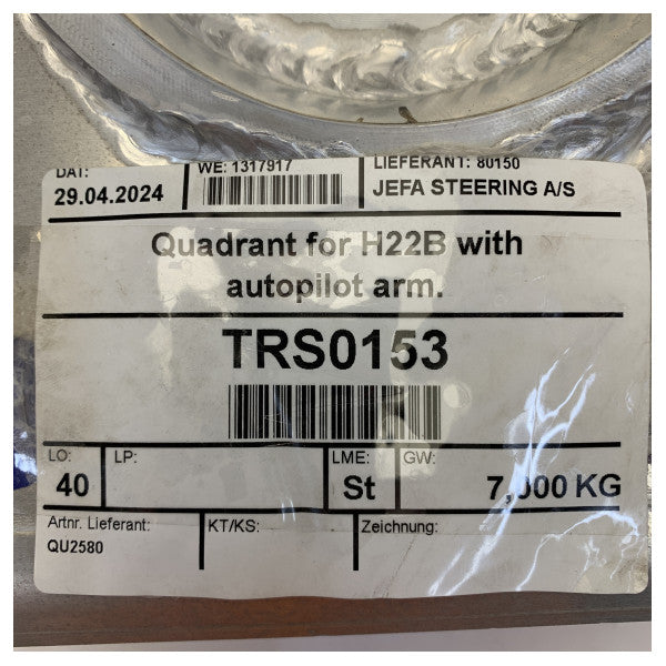 Jefa 80 Grad Styrestang Kvadrant R=250 Aluminium med Autopilot Arm