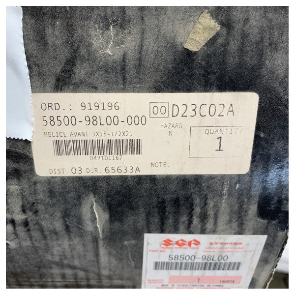 Hélice Suzuki 3 pales 15.5 x 19.5 avant duo acier inoxydable - 58500-98L00