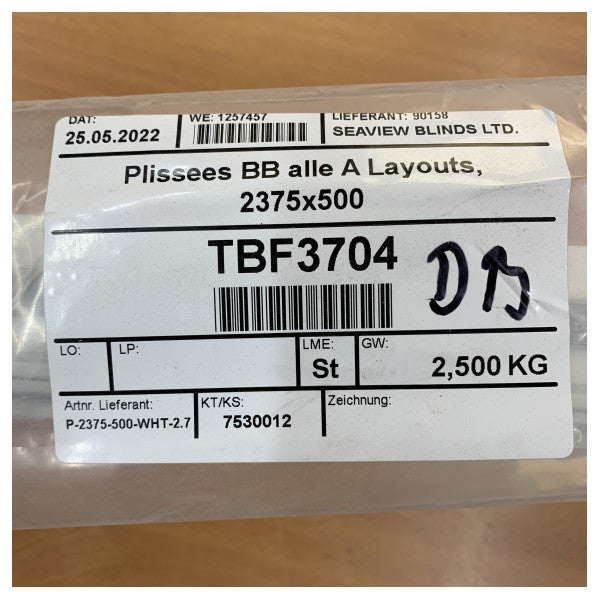 Dometic Oceanair Marine Plissee 2375 x 500 mm - P-2375-500-WHT