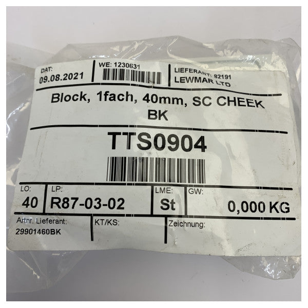 Lewmar 40mm Synchro Block Wange Einfach - 29901460BK