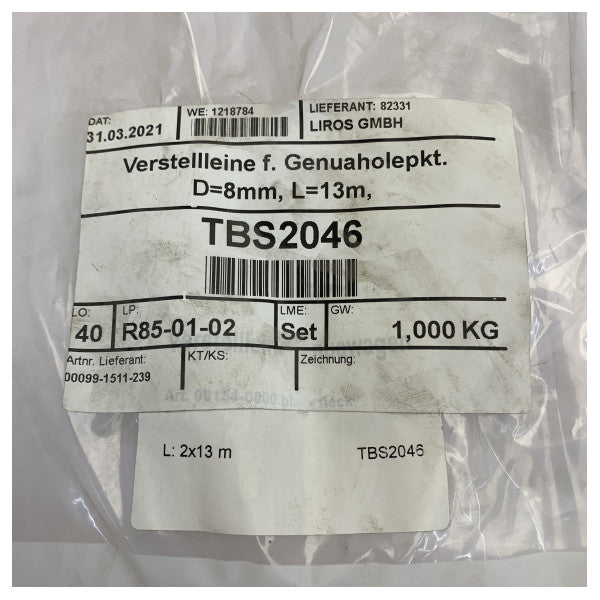 Liros Hanse Yachts Genoa Track Rope Kit 2x D8 mm x L13M - 00099-1511-239