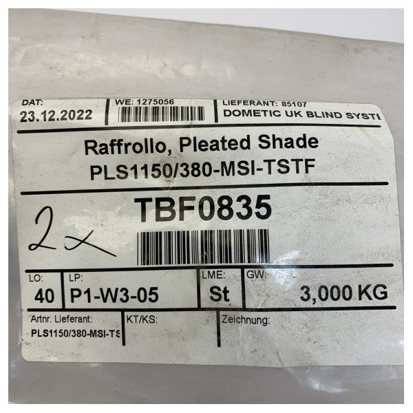 Dometic プリーツシェード PLS 1150/380-MSI-TSTF ロールカーテン 1150 x 380 mm