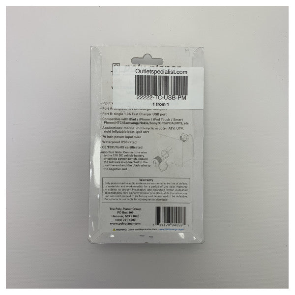 Poly-Planar vattentät 12V USB-laddare med dubbla portar - USB-PM