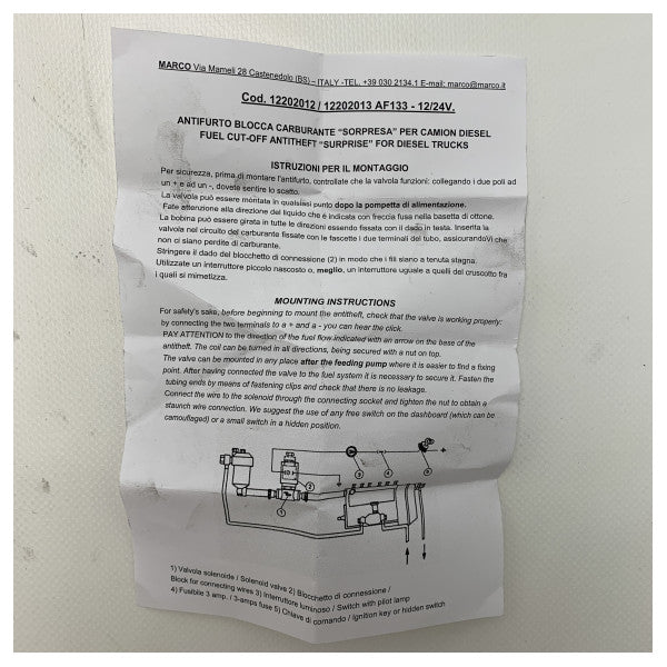 Marco AF133 drivstoffavslutning av ventil 12V - 122 020 12 - 7032-12V