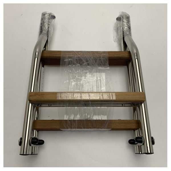 Nautinox 2048/1 3-step stainless steel folding bathing ladder with teak steps