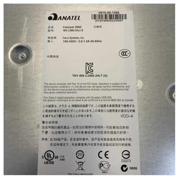 Cisco Catalyst WS-C2960-24LC-S ネットワークスイッチ - 24ポート 10/100 (8 PoE)