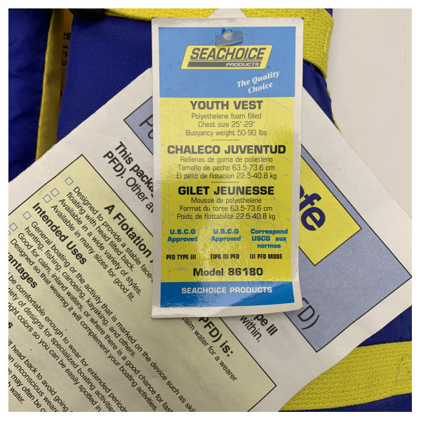 Colete salva-vidas Seachoice Premium para jovens - PFD III aprovado pela USCG, ajustável, durável e confortável para segurança marítima