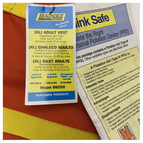 Seachoice Deluxe Rettungsweste XL - gut sichtbare Schwimmweste Typ III für Bootfahren und Wassersport