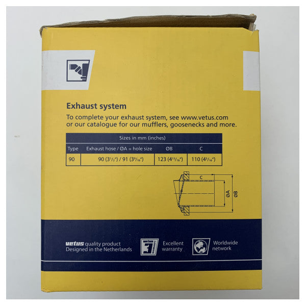 Връзка за изпускателната система на транеца от неръждаема стомана TRC90SV на Vetus - 90 мм