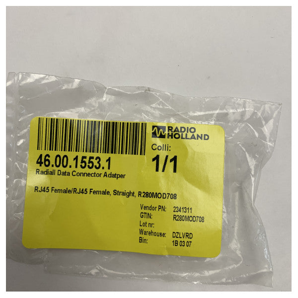 Adapter do złącza danych Radiall RJ45 żeński do żeńskiego