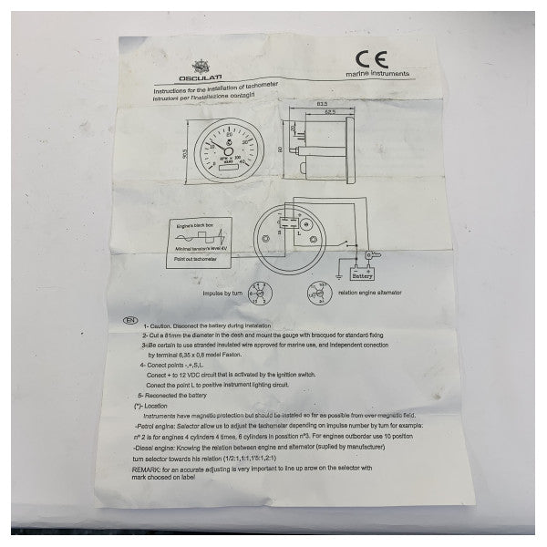 Osculati 27-520-01 Dizel Motor Devir Sayacı 12V - 4000 RPM