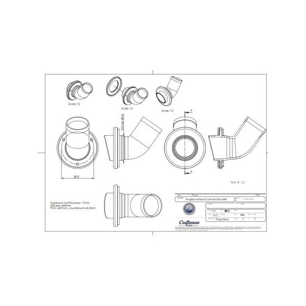 Craftsman 40 mm Marine Transom Exhaust Black - AC-050-25540