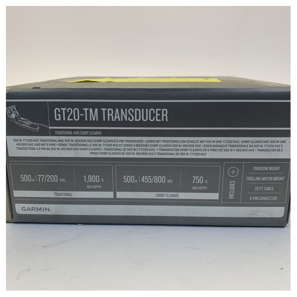 Transducteur de montage à l'arrière Garmin GT20-TM avec DownVu et CHIRP