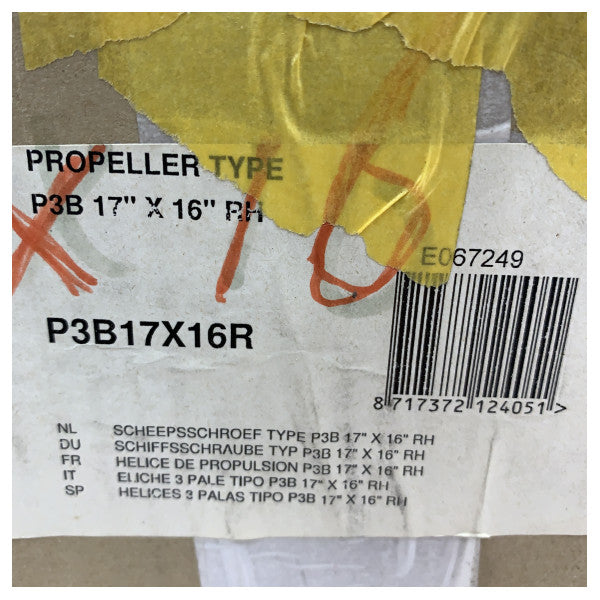 Vetus P3B 17 x 16 R 3-Blade Propeller Brass Right Handed 30 mm