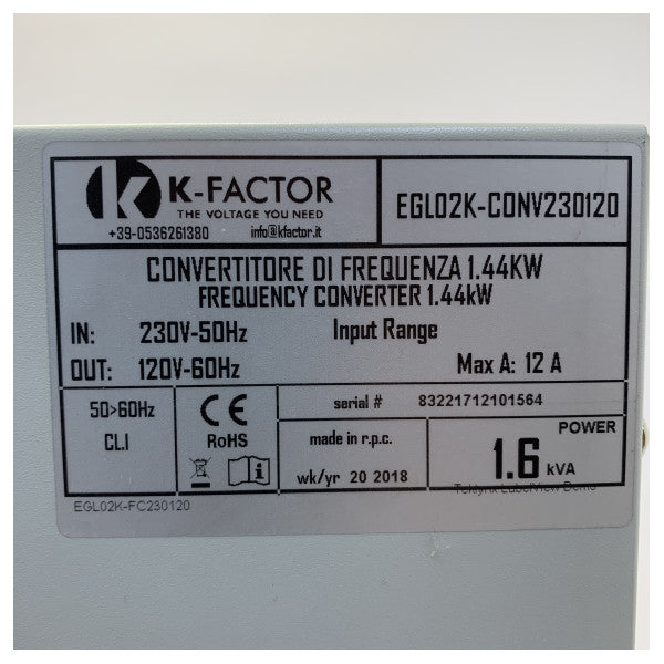 K-Factor EGL-2K Frequency Converter Single Phase 1.44 kW