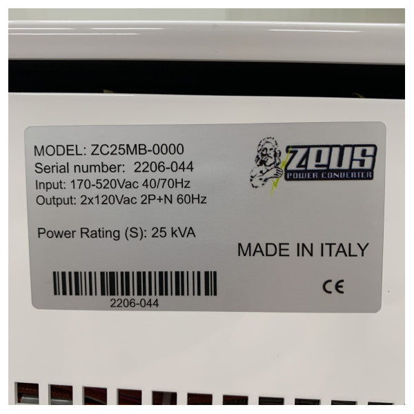 Zeus ZC25MB Marine Shore Power Converter 25KVA - 170-520V to 2x 120V