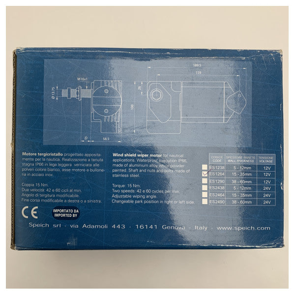 Speich Marine Grade 12V Vattentät Torkarmotor 30 mm - ES1264