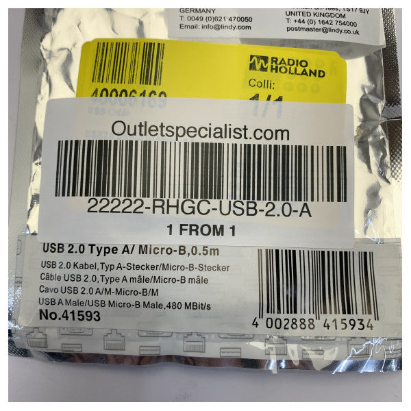 Lindy USB 2.0 Cable Type-A to Micro-B - 0.5M