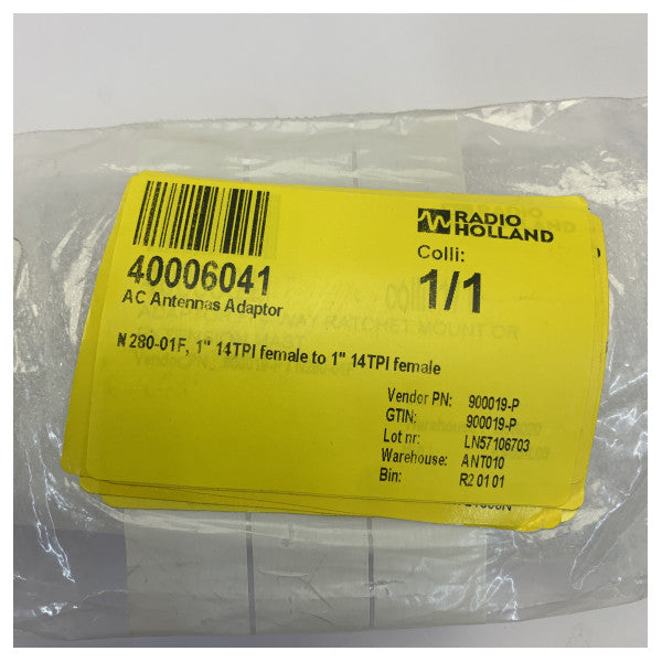 AC Antennas N280-01F Adapter - 1 pulzier 14TPI Female għal 1 pulzier 14TPI Female - Yacht Hardware