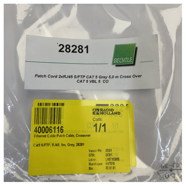 Crossover Ethernet Patch kabel Cat5 S/FTP RJ45 - 5m Siva