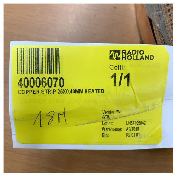 Kobberstrimmel 25x0,40 mm opvarmet marint elektrisk komponent