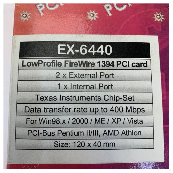 EXSYS EX-6440 FireWire 1394 Low Profile PCI Card - IEEE 1394a Controller