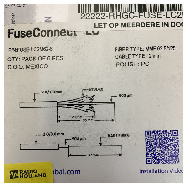 AFL Fuse Fusion -hitsattu liitin LC/PC MM 62.5um 2.0mm