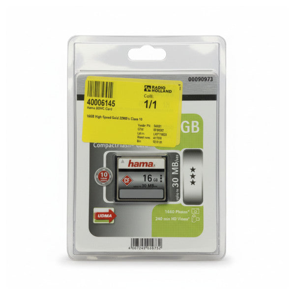 Hama CompactFlash-kort 16GB High Speed Gold 22MB/s Klasse 10 minnekort