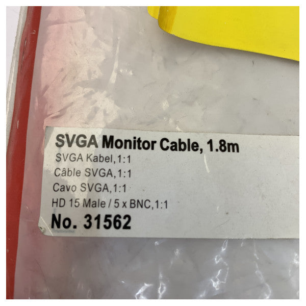 VGA til 5x BNC RGBHV videokabel - HD15 han - 1,8 m - maritim kvalitet