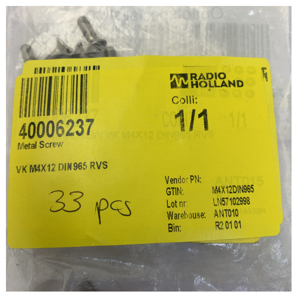 M4x12 DIN 965 Stainless Steel Countersunk Screw - Yacht Hardware - 33 pieces