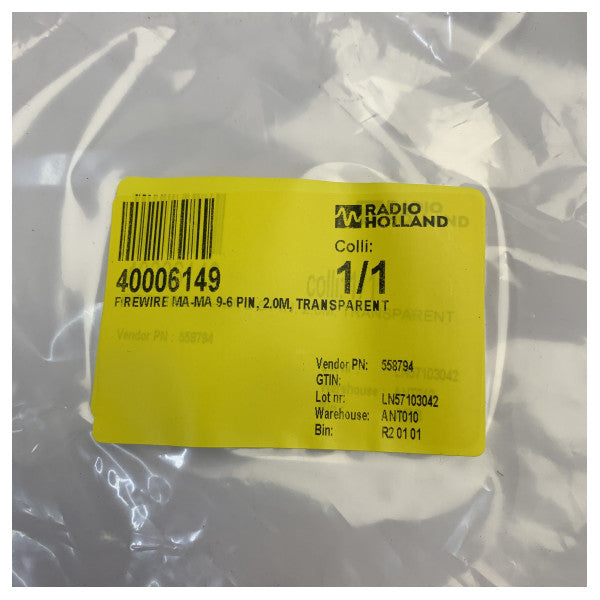 FireWire-datakabel 9-polig till 6-polig (MA-MA) - 2,0 meter - Transparent