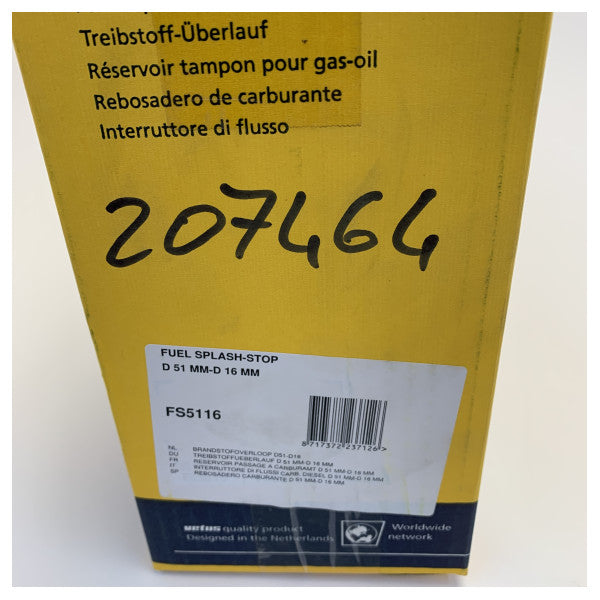 Vetus FS5116 No-Spill Καύσιμο Υπερχείλιση Προστασίας D51/38 mm