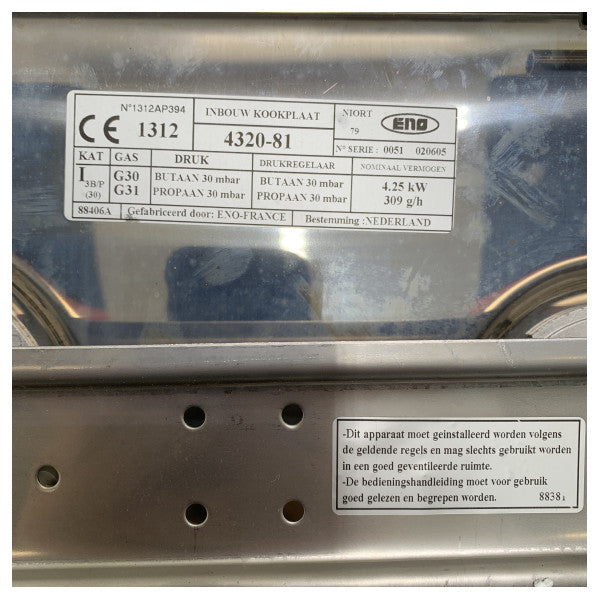 Вбудовувана газова плита ENO з 2 конфорками з нержавіючої сталі - 89057