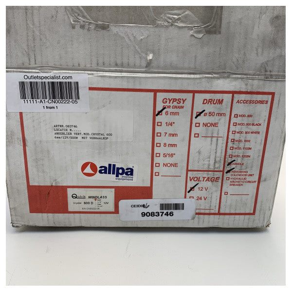 Crystal rapide 600d 12V | 500W | Tobard vertical de 6 mm avec capstan