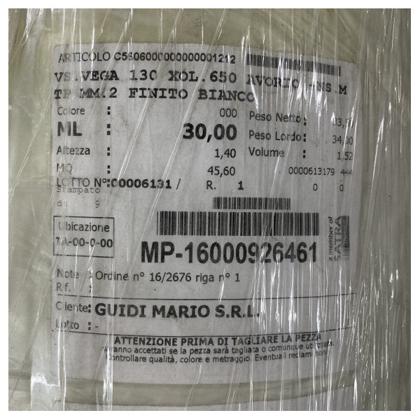 Guidi Vega Marine Upholstery Fabric Ivory 130gr 2mm Foam Backing 30M