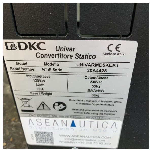 Conversor de Frequência DKC 120 a 230V 50Hz 5kVA 3.5kW - UNIVARMD5KEXT